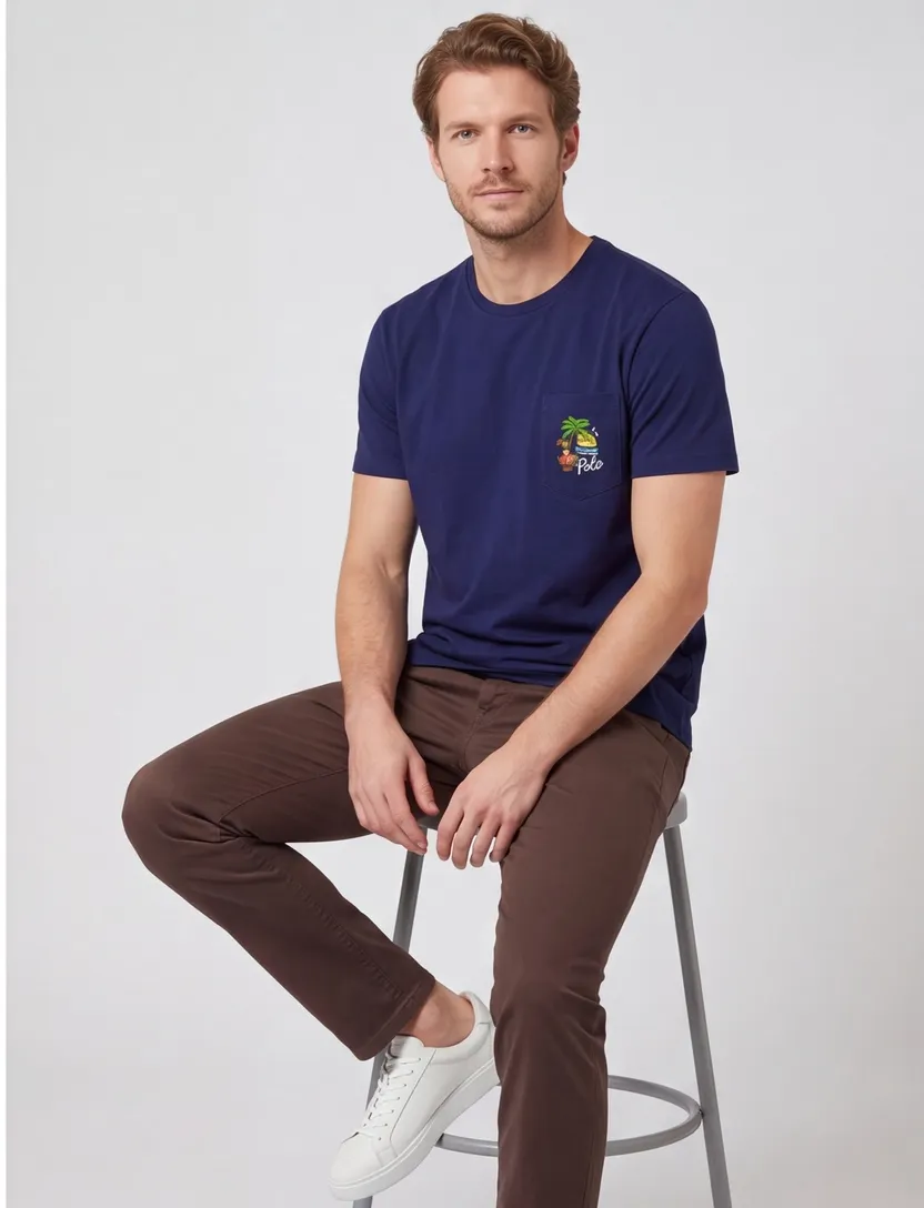 T-shirt Polo Ralph Lauren donkerblauw backprint borstzak wijde fit
