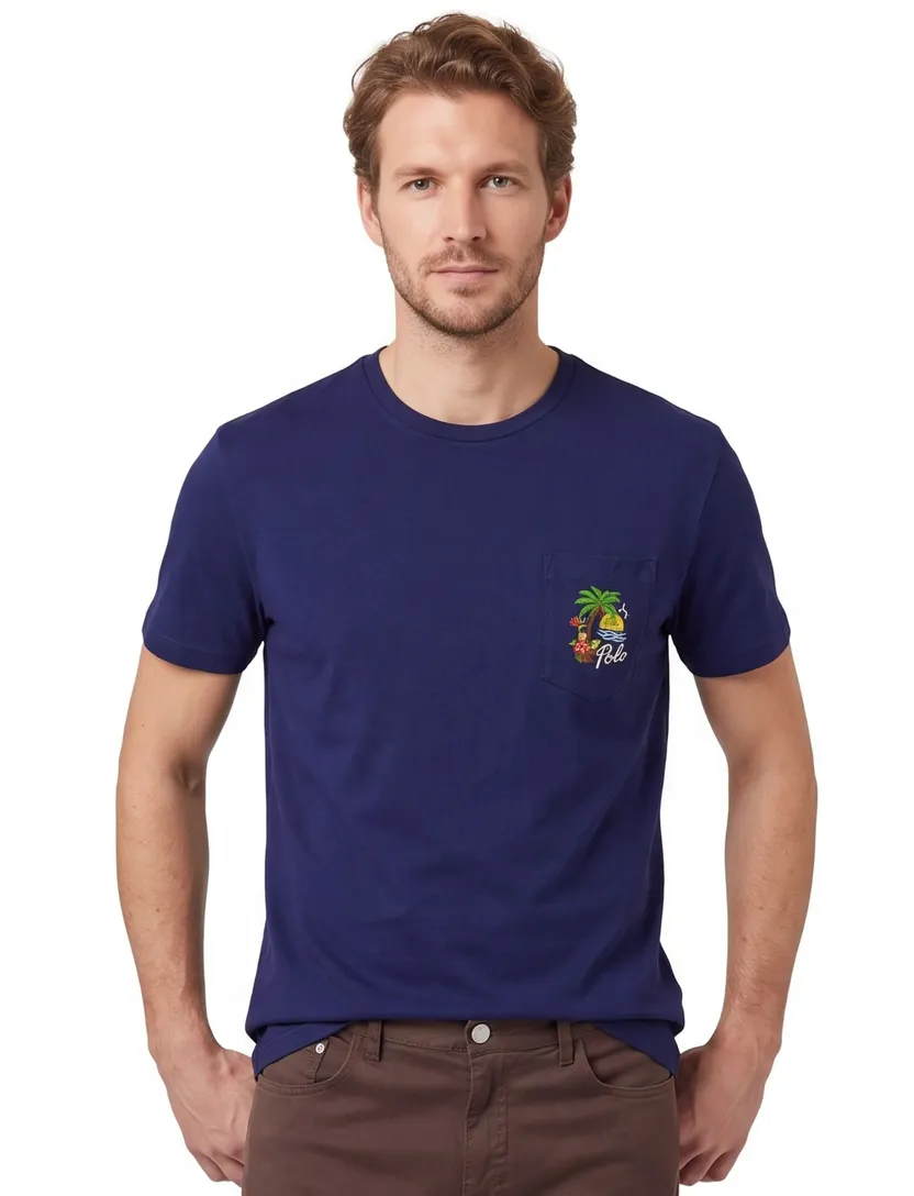 T-shirt Polo Ralph Lauren donkerblauw backprint borstzak wijde fit