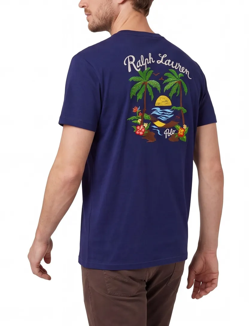 T-shirt Polo Ralph Lauren donkerblauw backprint borstzak wijde fit