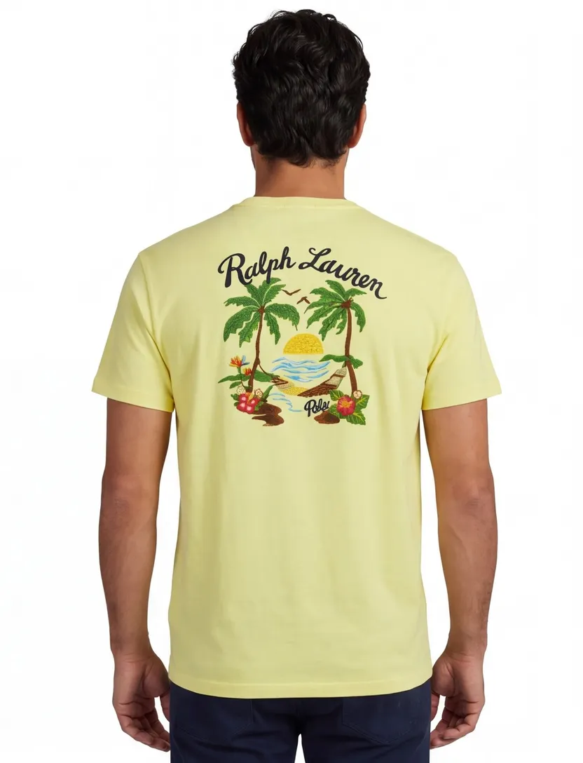 T-shirt Polo Ralph Lauren geel met backprint wijde fit korte mouw