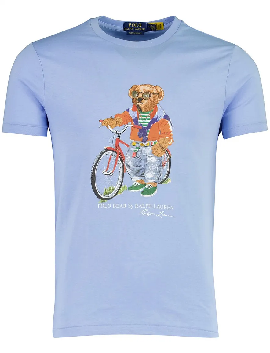 Blauw t-shirt Polo Ralph Lauren Custom slim fit opdruk beer
