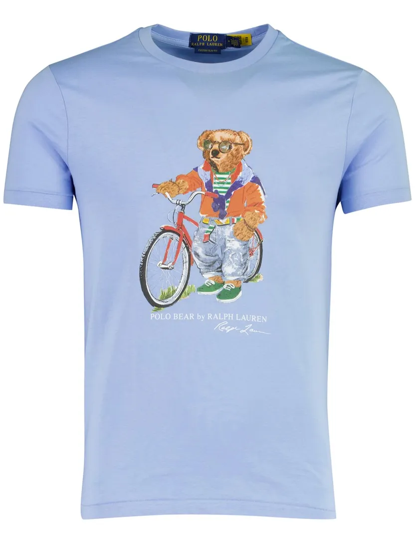 T-shirt Polo Ralph Lauren blauw beer opdruk korte mouw slim fit