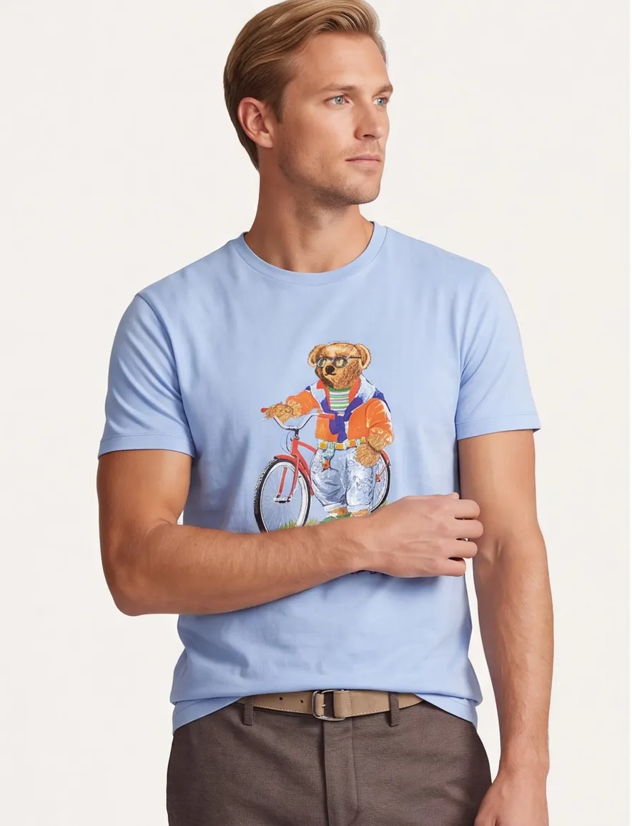 Blauw t-shirt Polo Ralph Lauren Custom slim fit opdruk beer