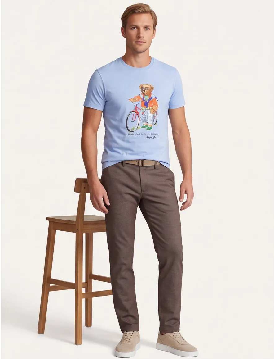 Blauw t-shirt Polo Ralph Lauren Custom slim fit opdruk beer