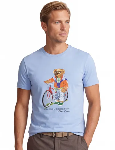 Polo Ralph Lauren Blauw t-shirt Polo Ralph Lauren Custom slim fit opdruk beer