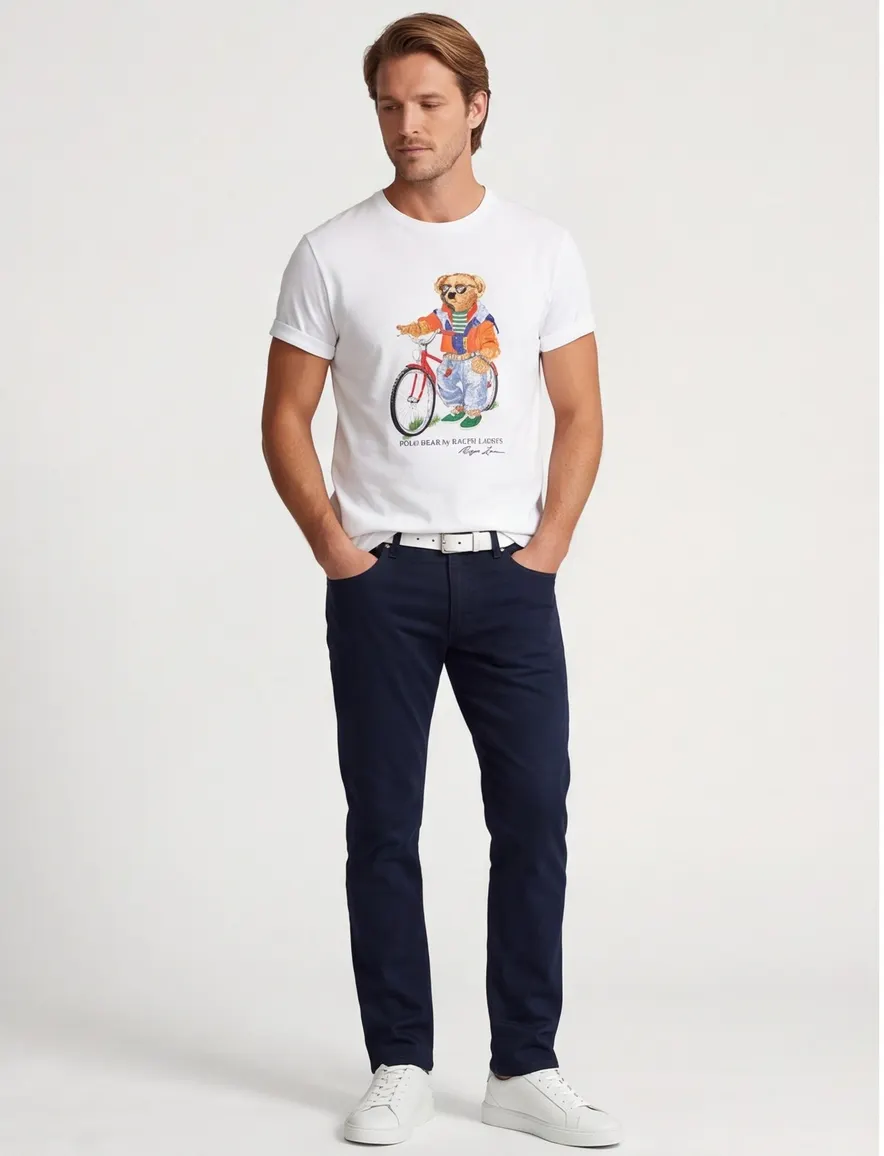 Polo Ralph Lauren Bear t-shirt wit opdruk Custom Slim Fit