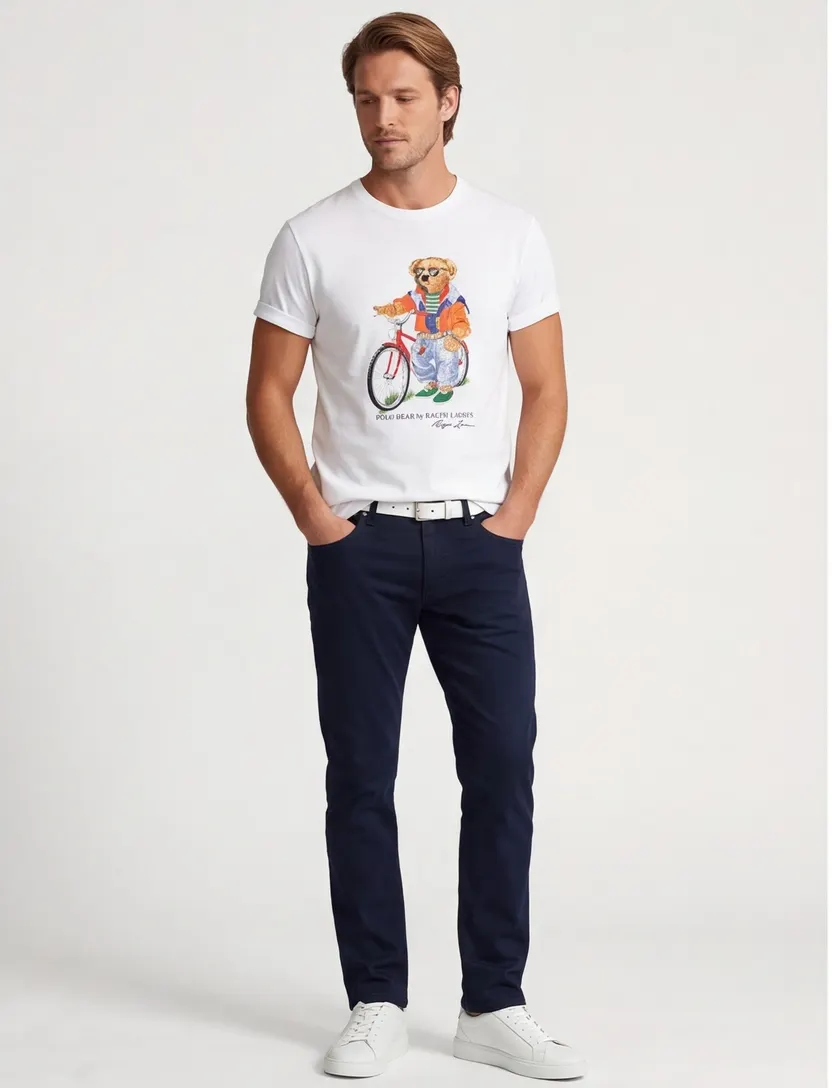 T-shirt Polo Ralph Lauren Bear wit opdruk Custom Slim Fit