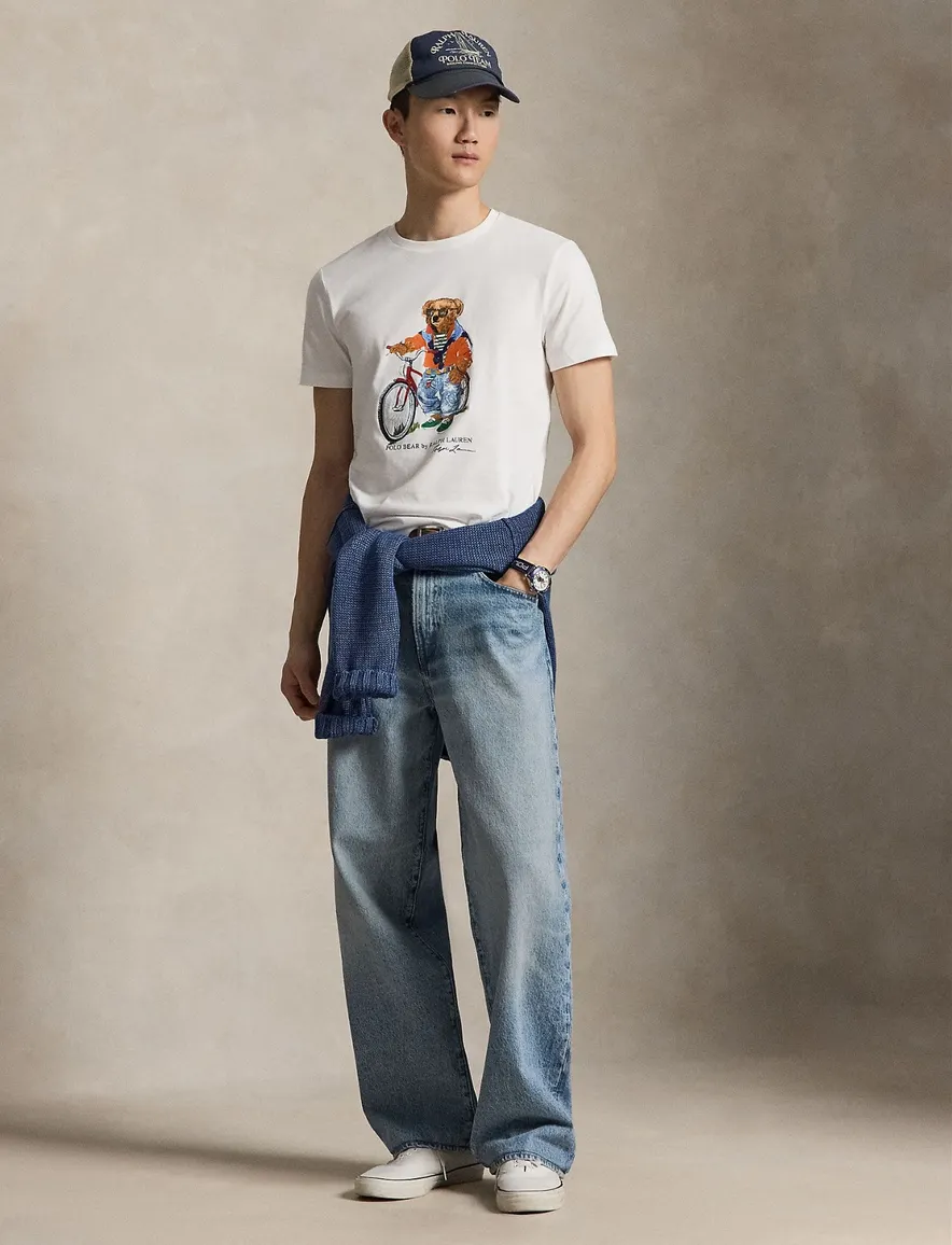 t-shirt wit Polo Ralph Lauren Bear opdruk Custom Slim Fit