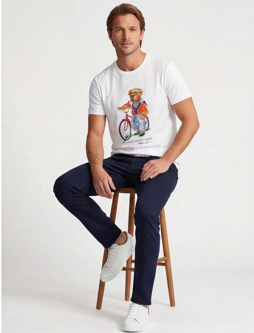 Polo Ralph Lauren Bear t-shirt wit opdruk Custom Slim Fit
