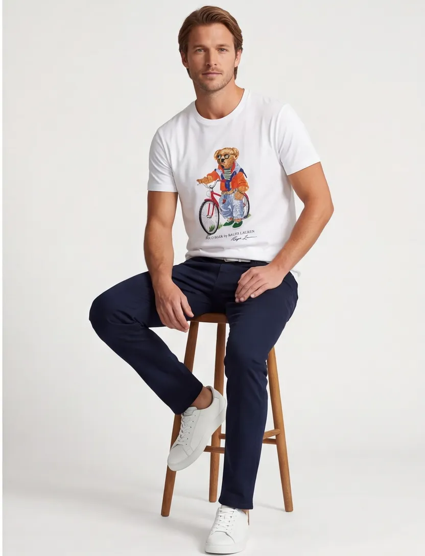 T-shirt Polo Ralph Lauren Bear wit opdruk Custom Slim Fit
