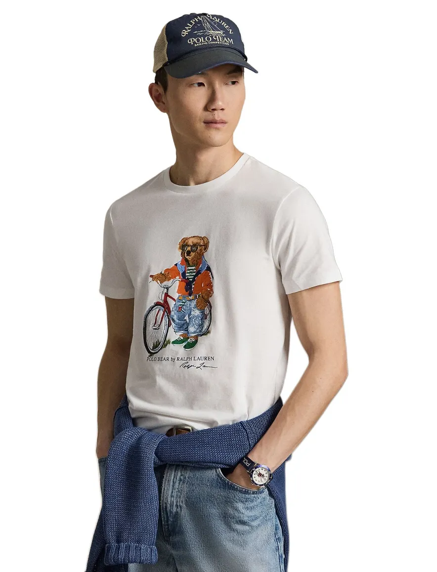 t-shirt wit Polo Ralph Lauren Bear opdruk Custom Slim Fit