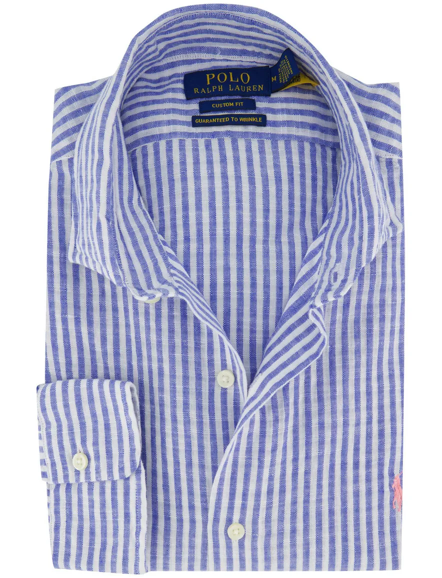 Blauw gestreept overhemd Polo Ralph Lauren Custom Fit