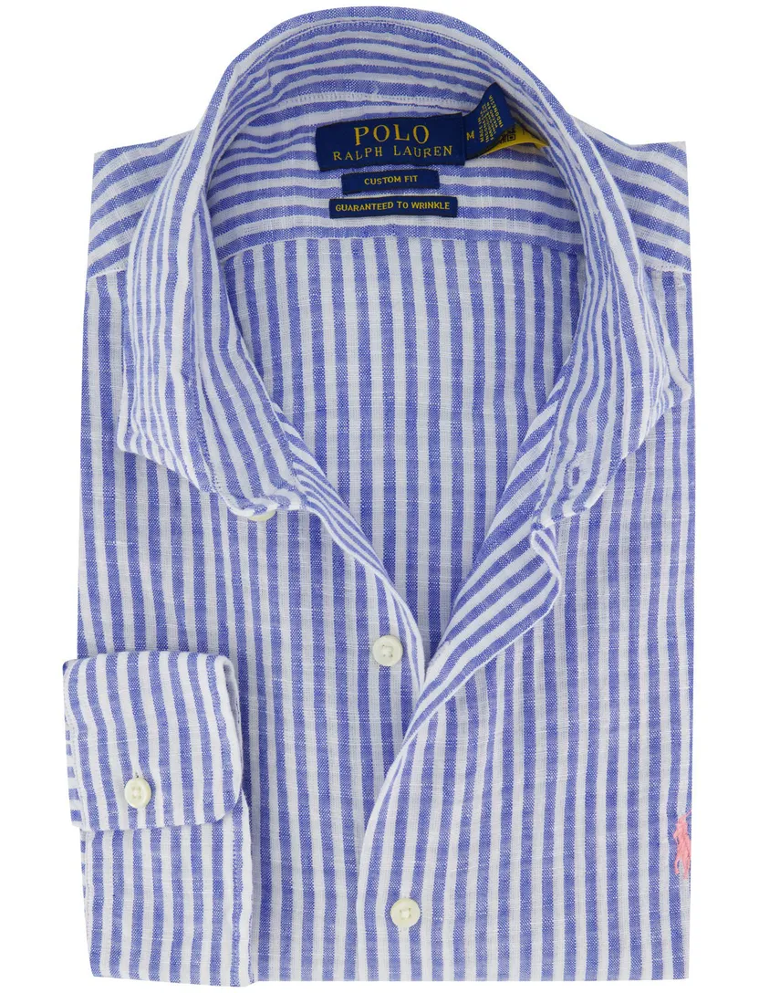 Overhemd Polo Ralph Lauren Custom Fit linnen gestreept blauw wit