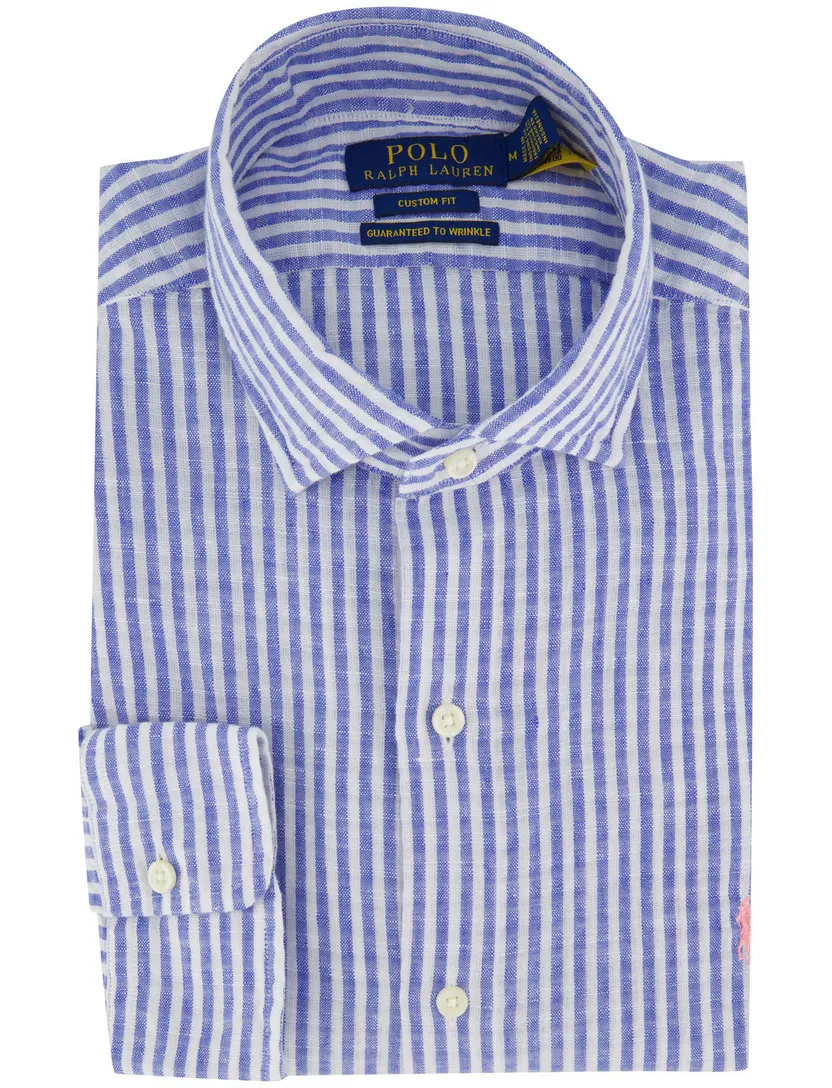 Overhemd Polo Ralph Lauren Custom Fit linnen gestreept blauw wit