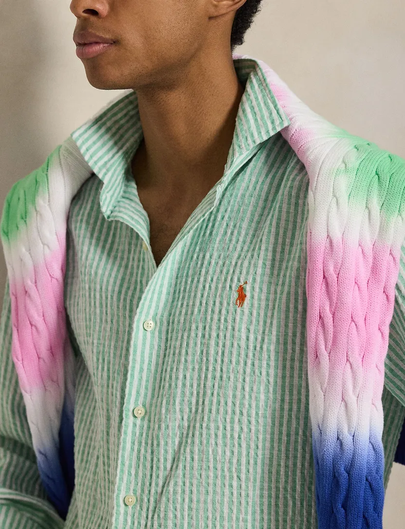 Polo Ralph Lauren linnen shirt groen wit gestreept Custom Fit