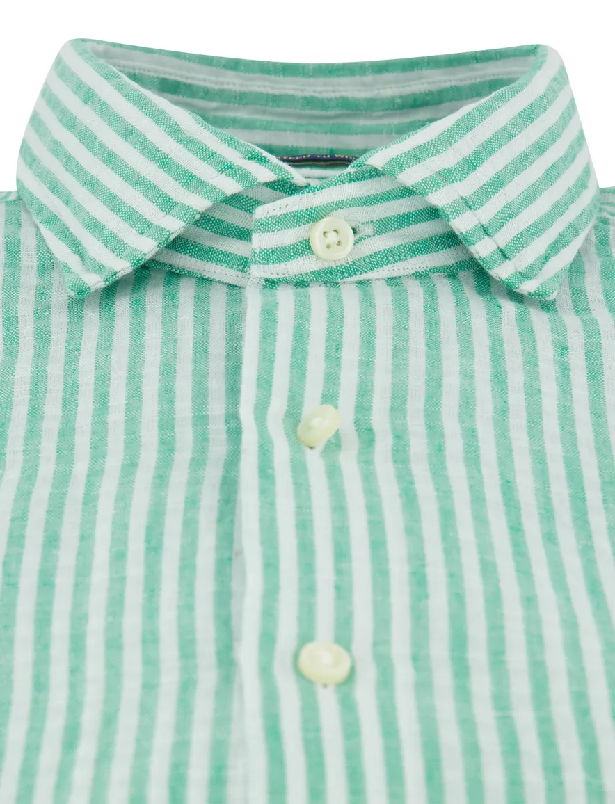 Linnen overhemd groen wit streep Polo Ralph Lauren Custom Fit
