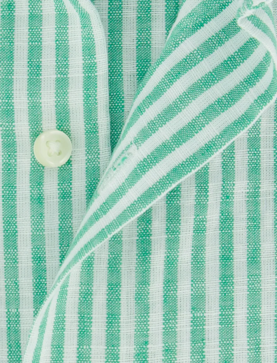 Linnen overhemd groen wit streep Polo Ralph Lauren Custom Fit