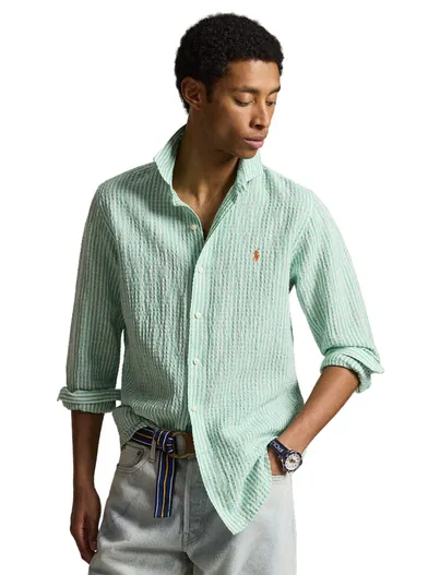 Polo Ralph Lauren Polo Ralph Lauren linnen shirt groen wit gestreept Custom Fit