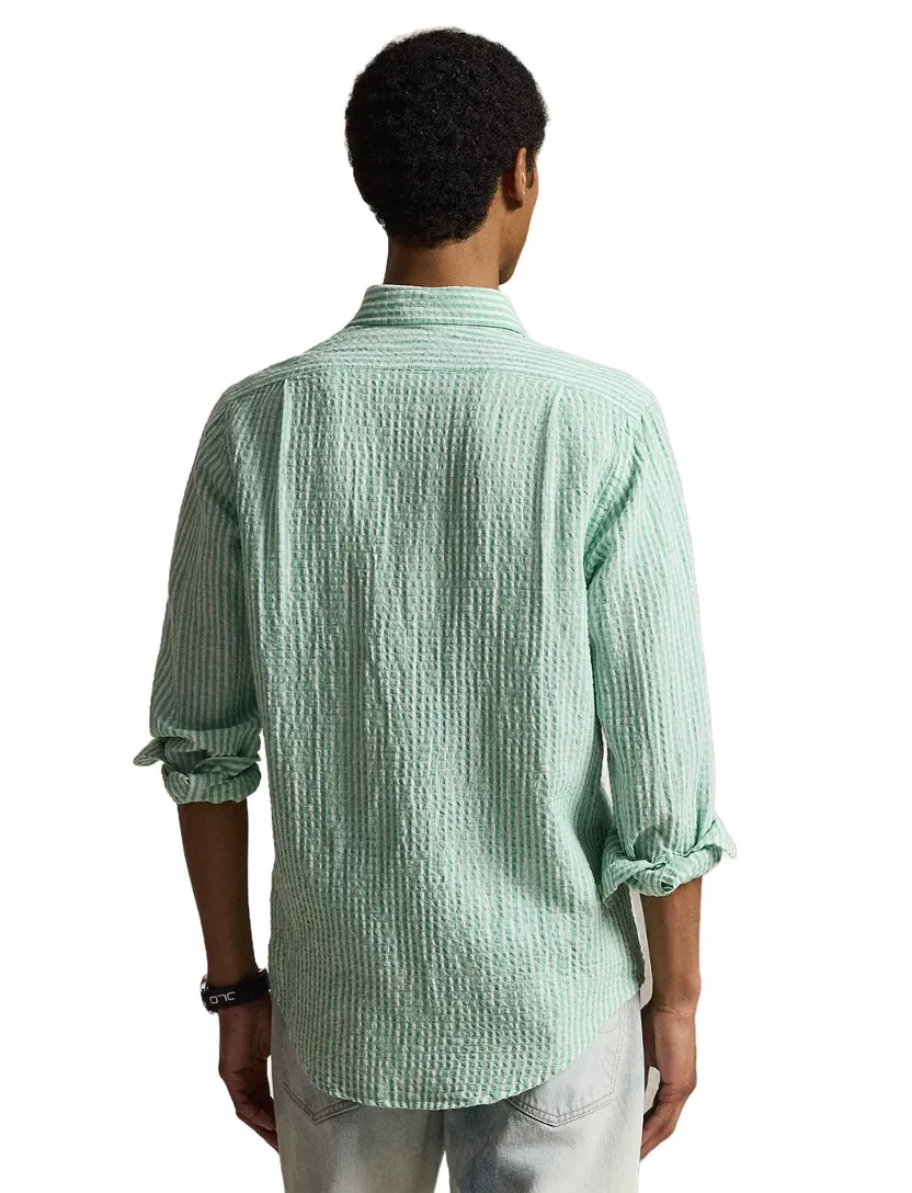 Polo Ralph Lauren linnen shirt groen wit gestreept Custom Fit