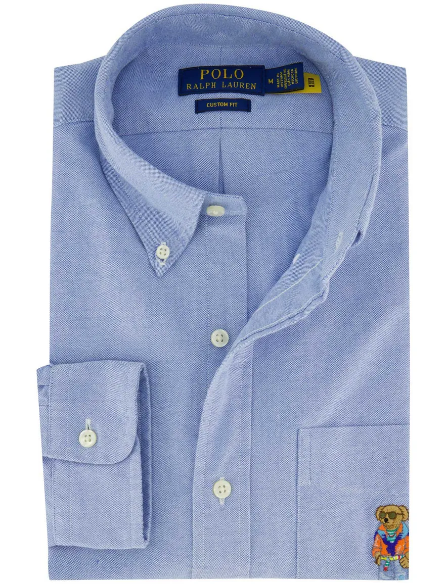 Lichtblauw overhemd Polo ralph lauren bear met borstzak