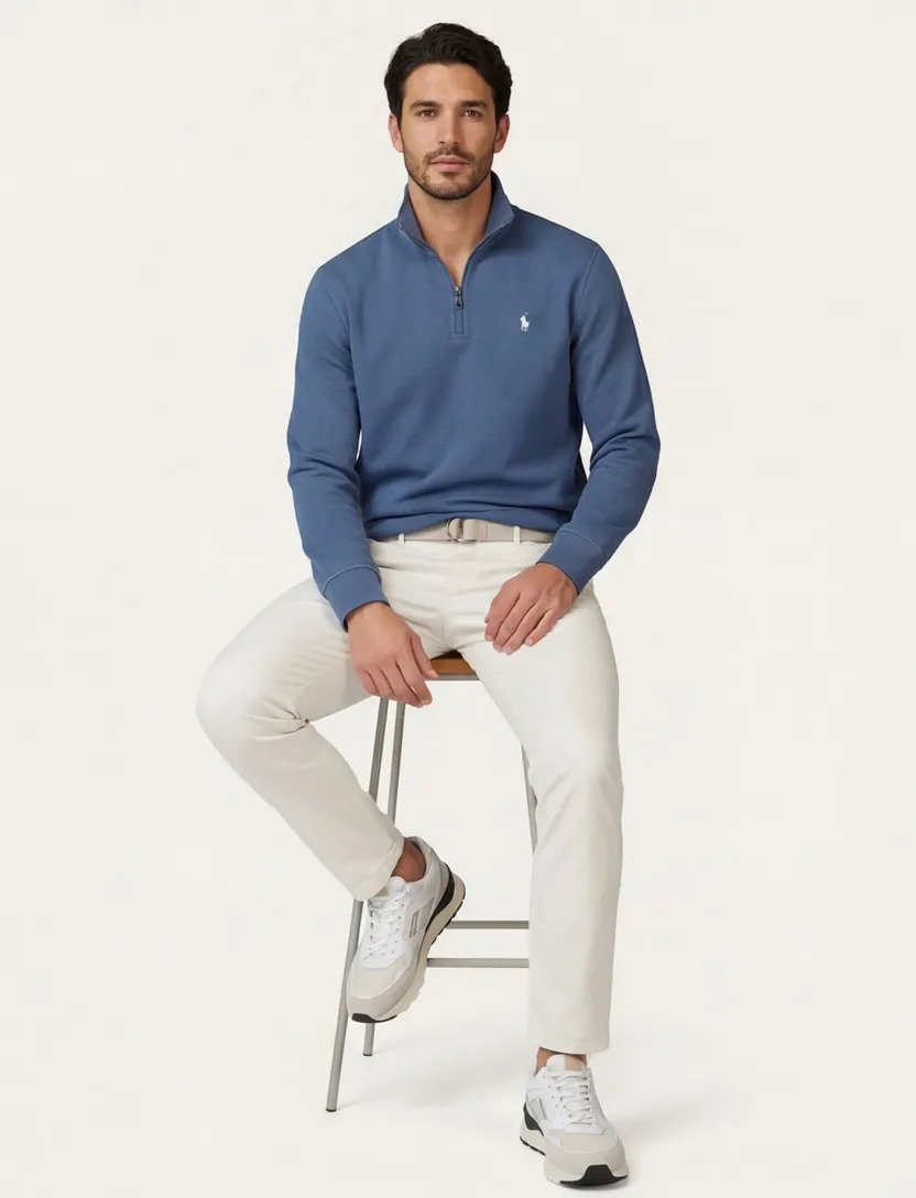 trui Polo Ralph Lauren blauw half zip katoen