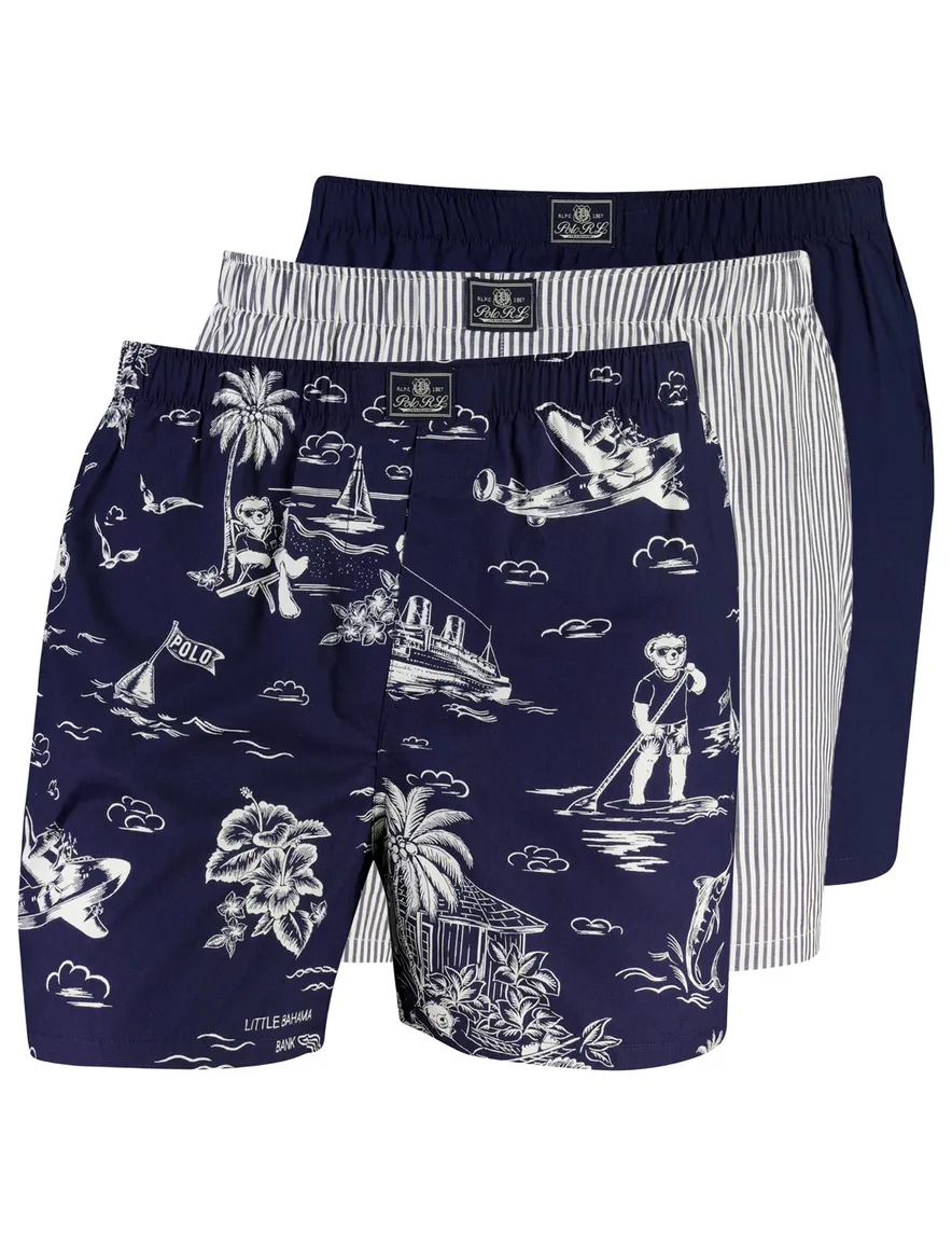 3-pack boxershort Polo Ralph Lauren donkerblauw wit