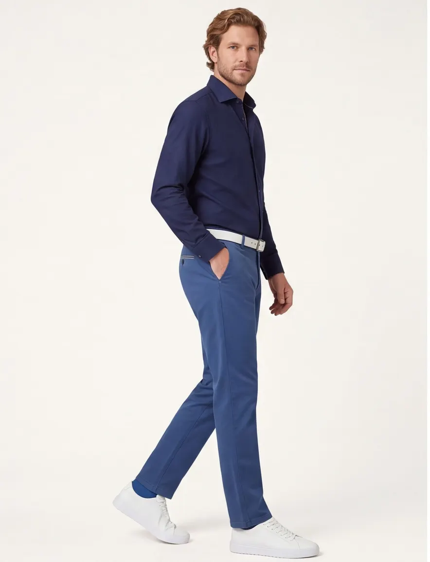 Blauwe pantalon Meyer normale fit Bonn flatfront