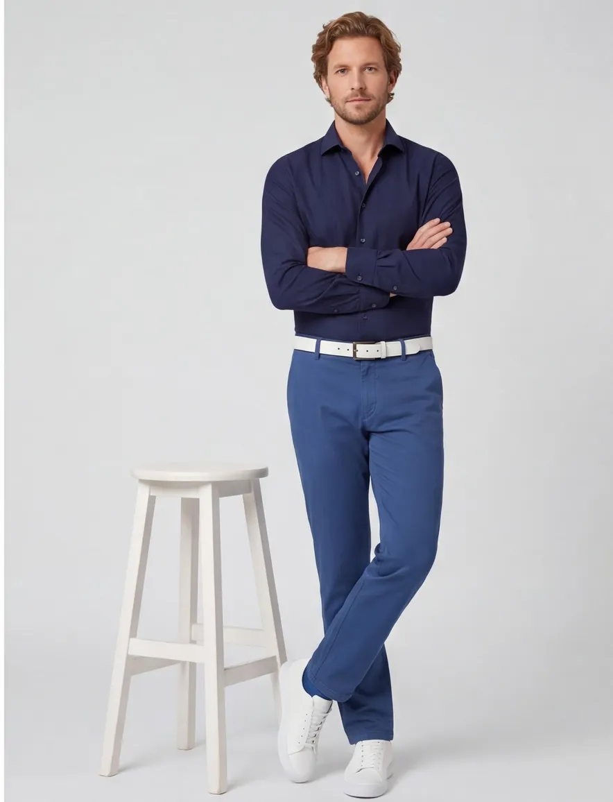Blauwe pantalon Meyer normale fit Bonn flatfront