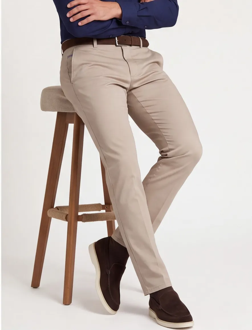Beige pantalon Meyer flatfront normale fit