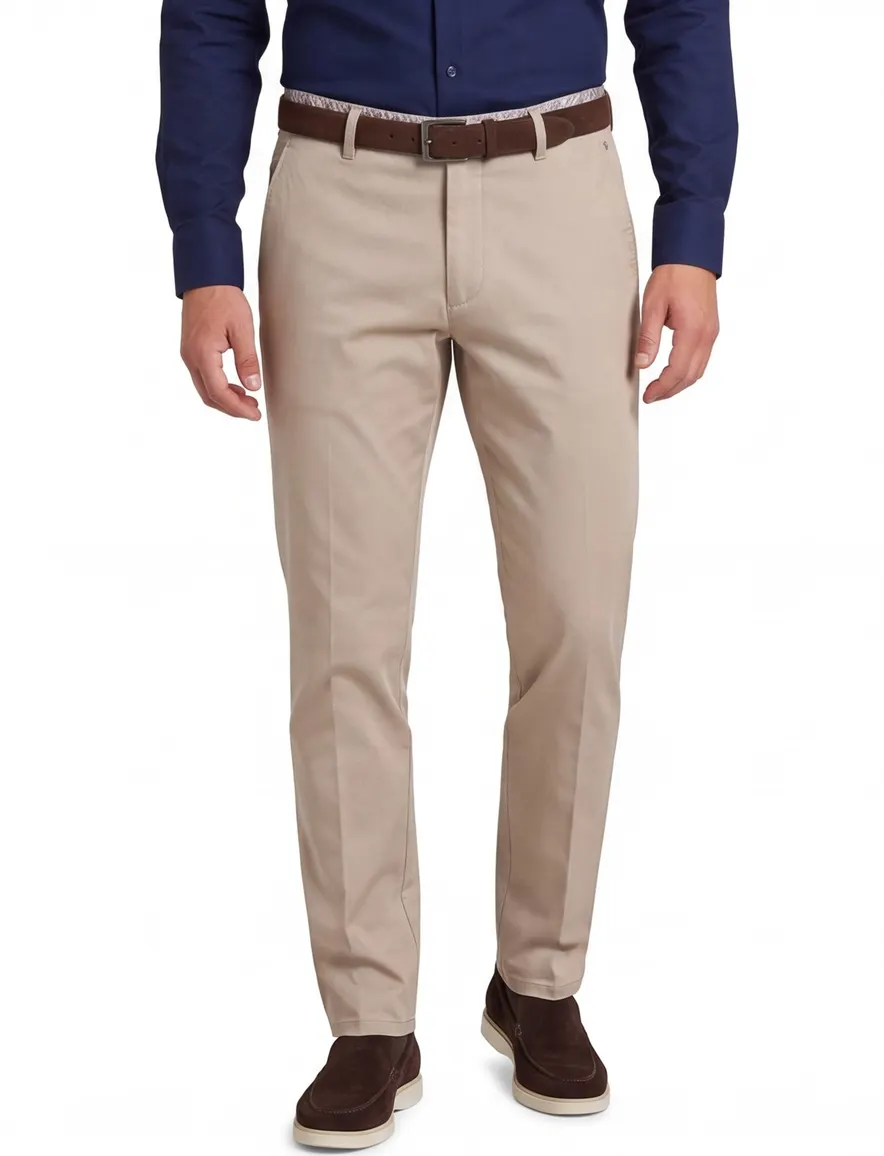 Beige pantalon Meyer flatfront normale fit
