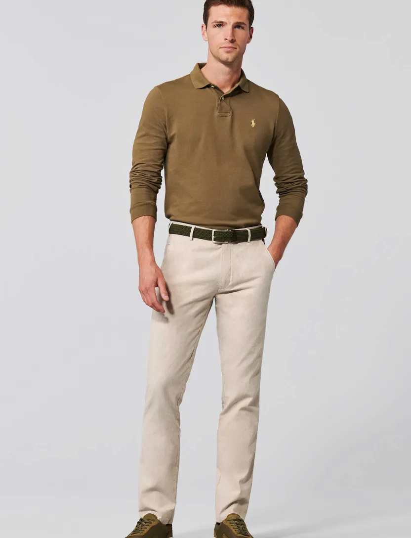 Pantalon flatfront Meyer beige linnen normale fit