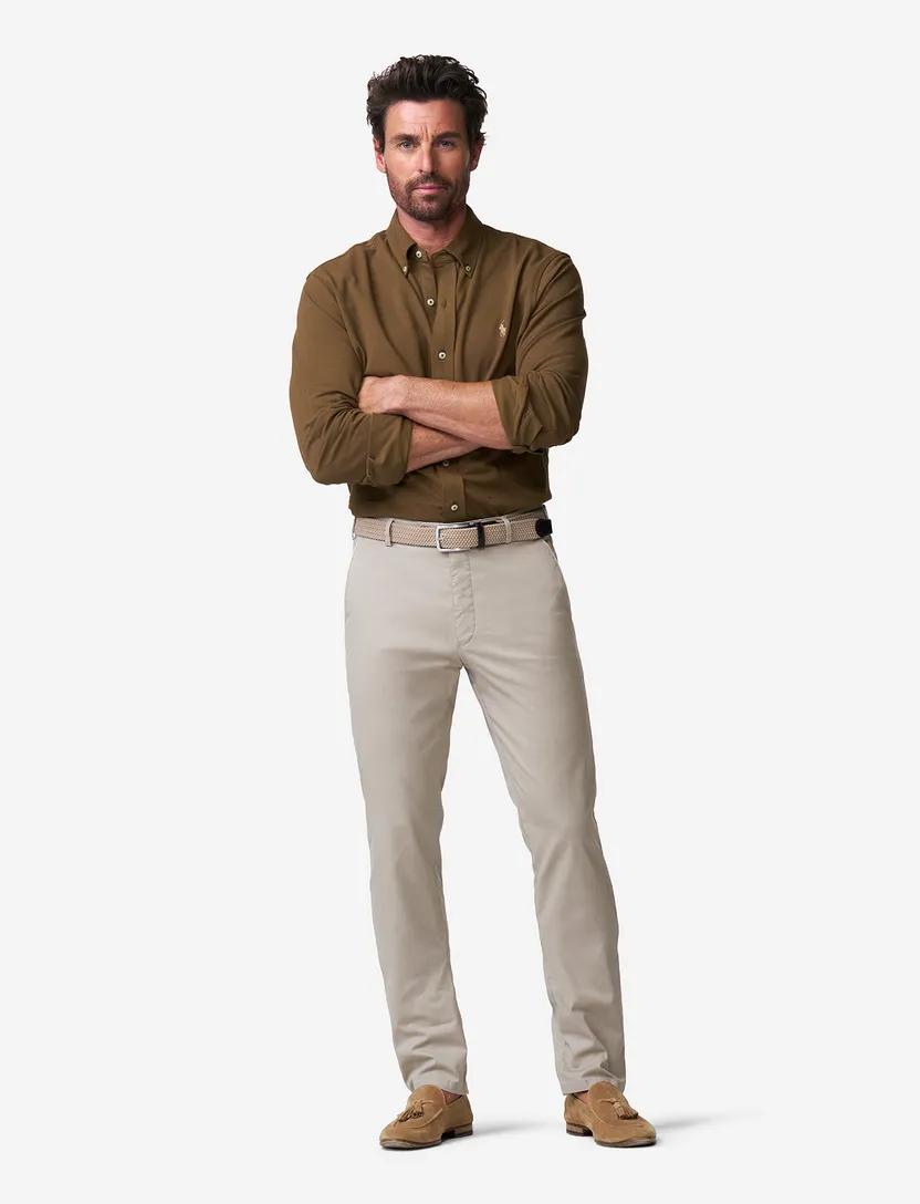 Pantalon beige Meyer flatfront model normale fit