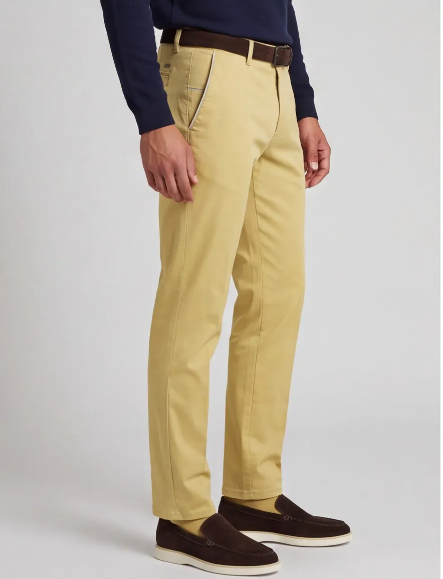 gele pantalon Meyer New York flatfront model