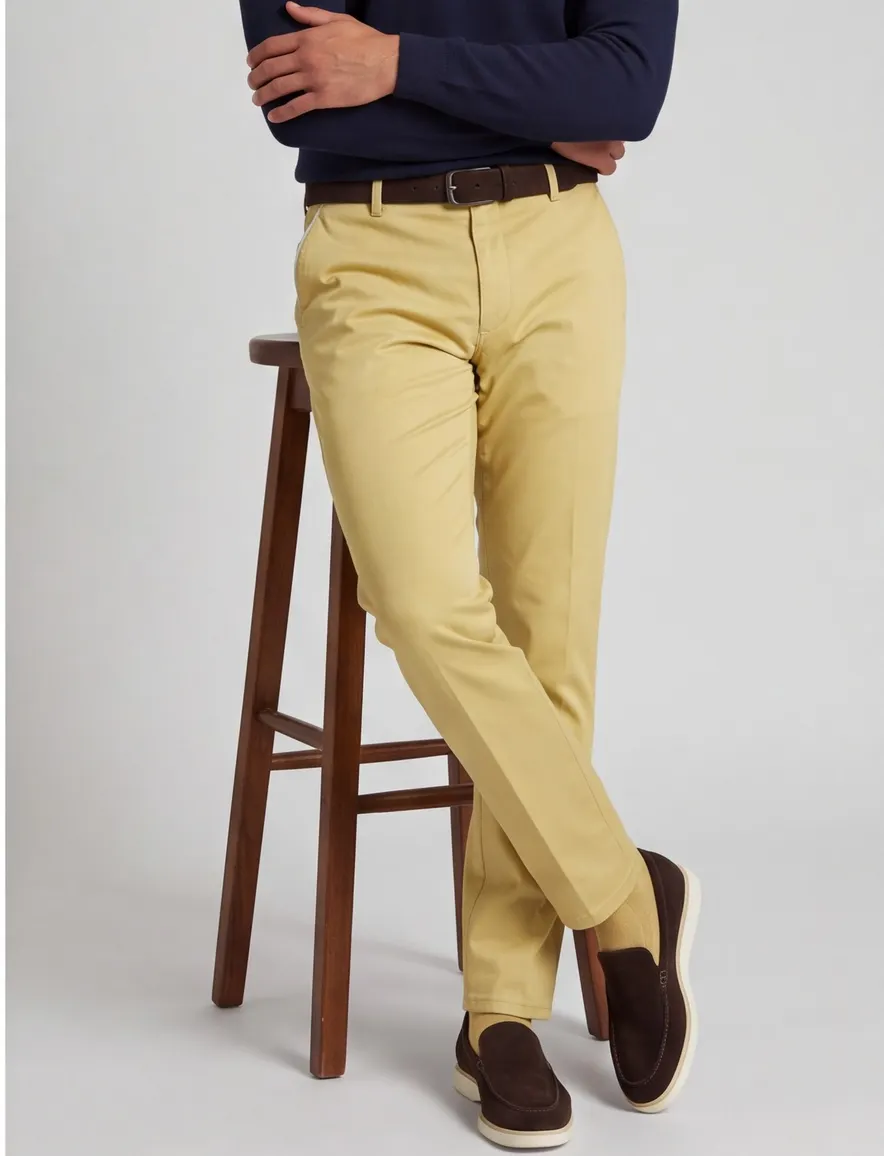 gele pantalon Meyer New York flatfront model