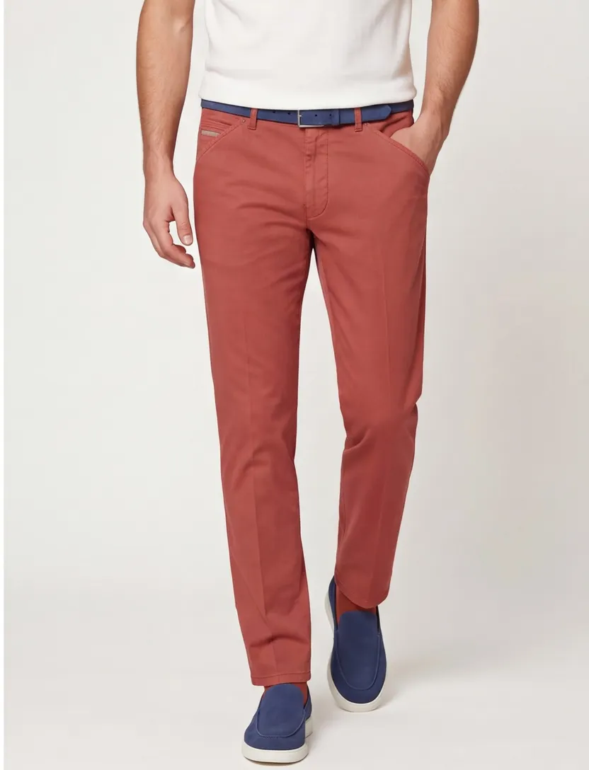 pantalon Meyer chicago rood normale fit katoen zonder omslag