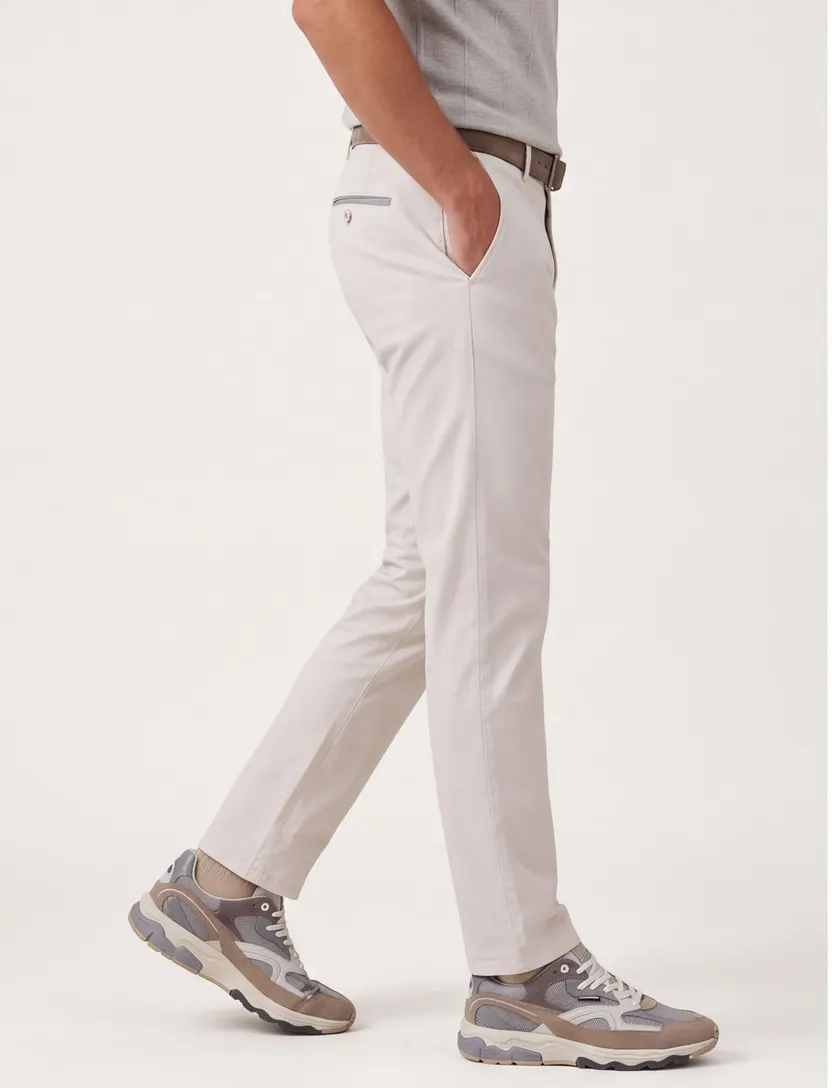 Pantalon flatfront model wit Meyer normale fit