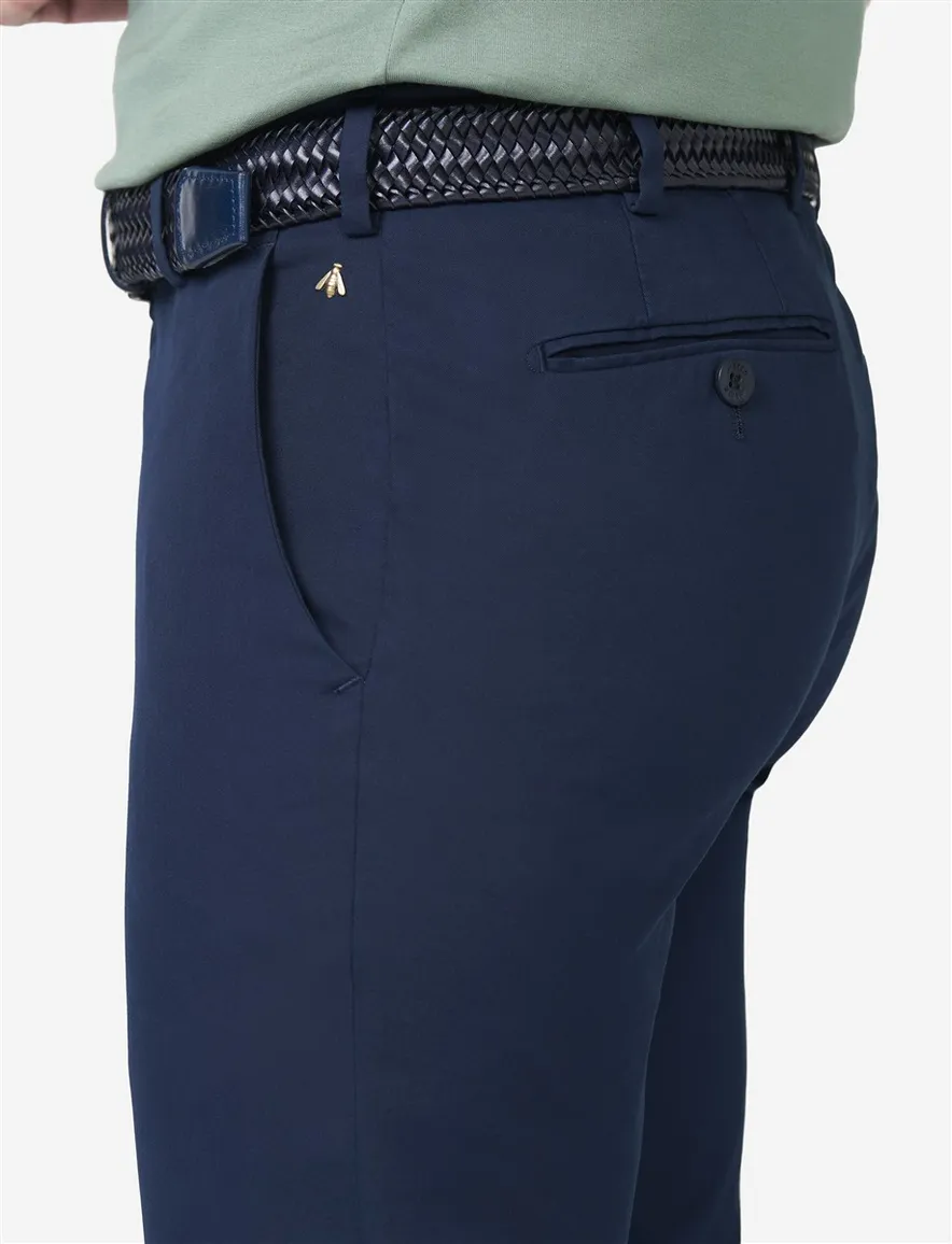 Meyer Bonn flat front chino donkerblauw effen