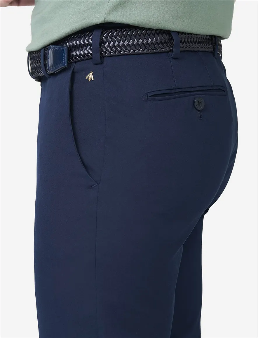 Meyer flat front chino navy effen Bonn