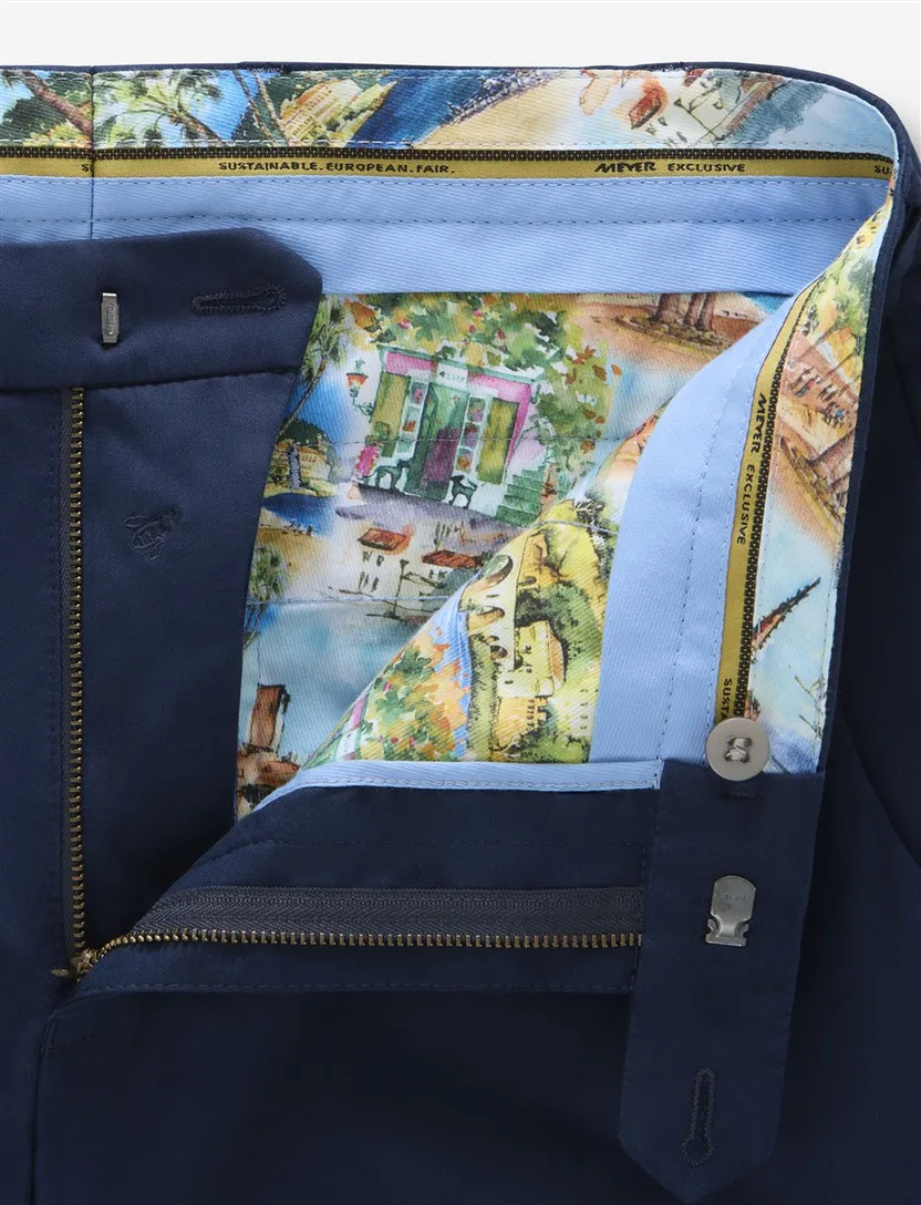 Donkerblauwe flat front chino Meyer Bonn katoen