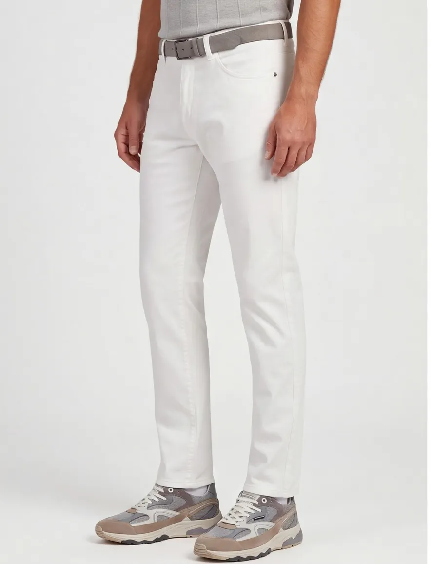 Broek Meyer Dublin wit normale fit katoen