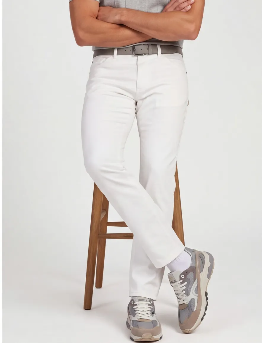 Broek Meyer Dublin wit normale fit katoen