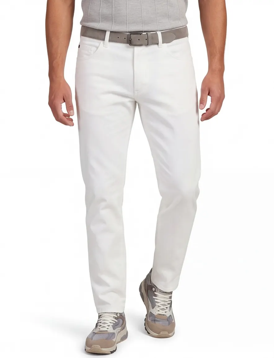 Broek Meyer Dublin wit normale fit katoen