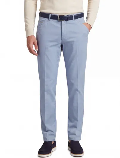 Meyer Lichtblauwe pantalon Meyer flatfront normale fit