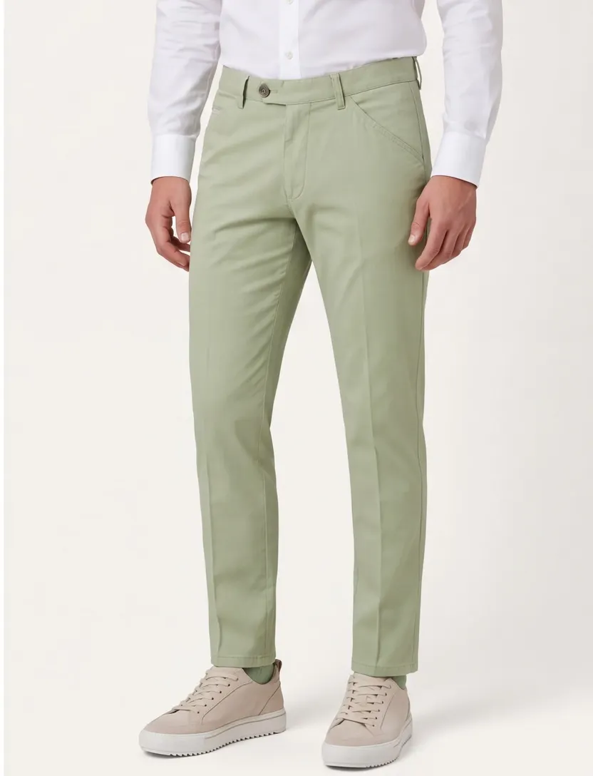 Pantalon Meyer Chicago groen normale fit flatfront