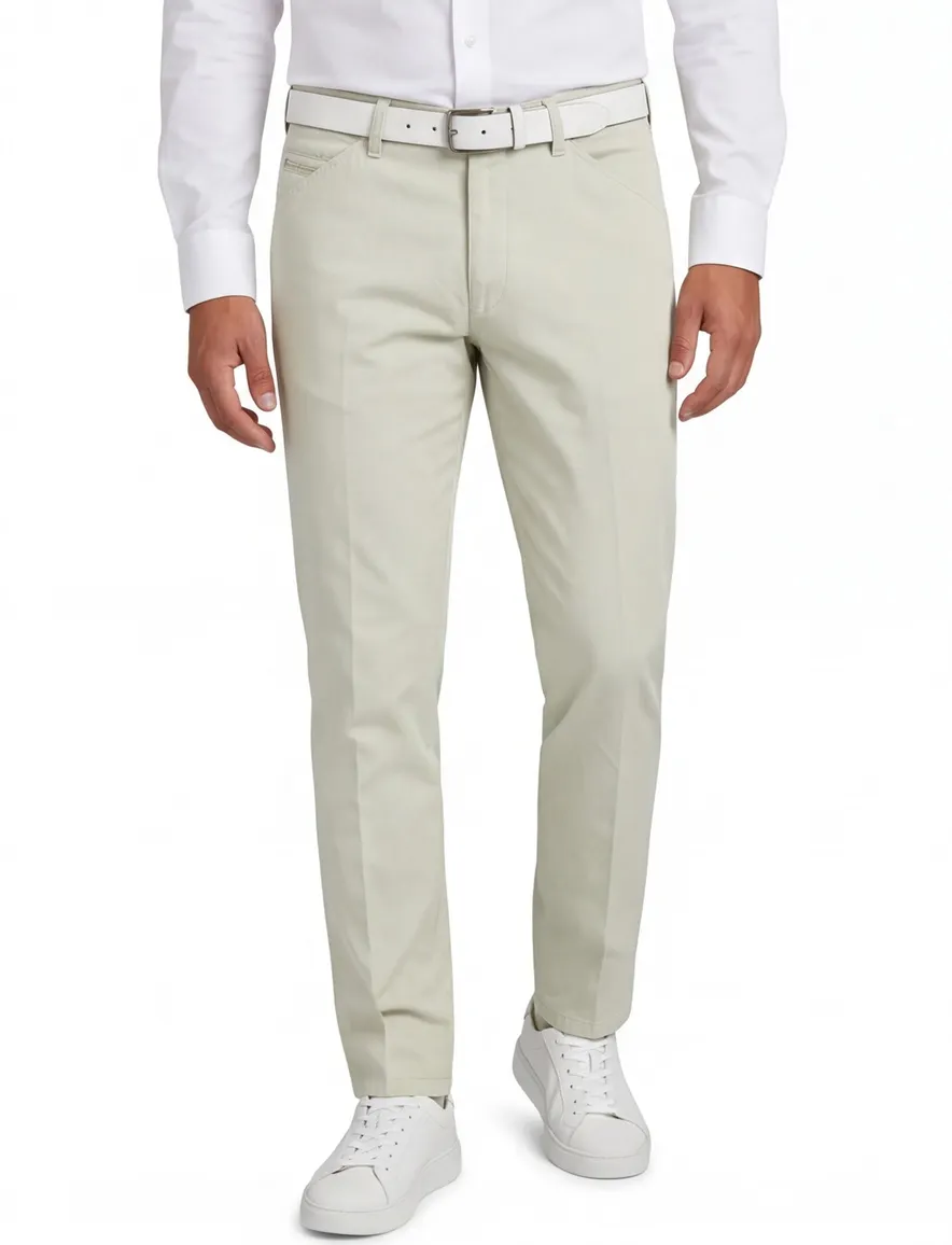 Creme pantalon Meyer flatfront normale fit