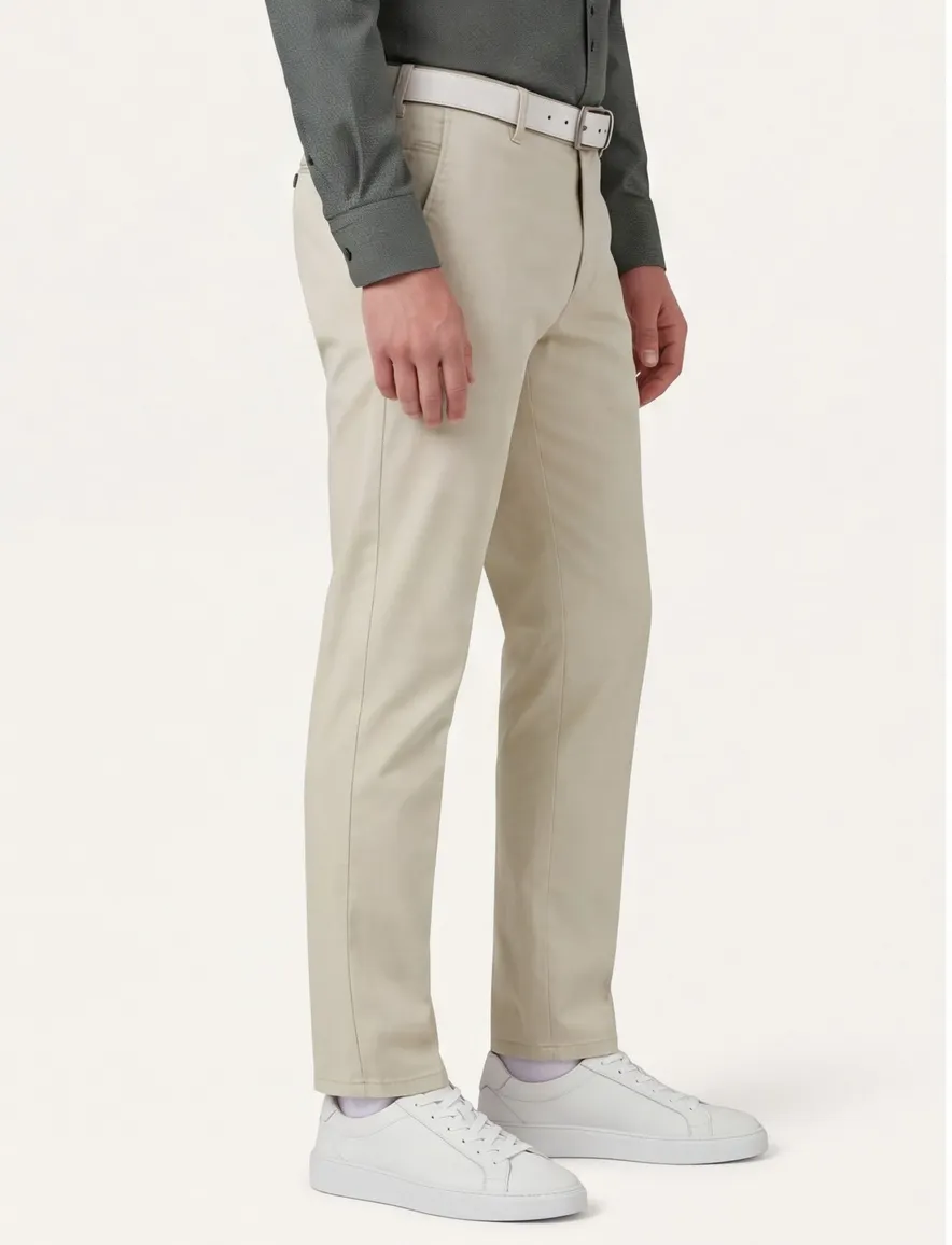 Creme pantalon Meyer normale fit flatfront zonder omslag
