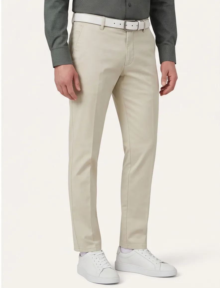 Creme pantalon Meyer normale fit flatfront zonder omslag