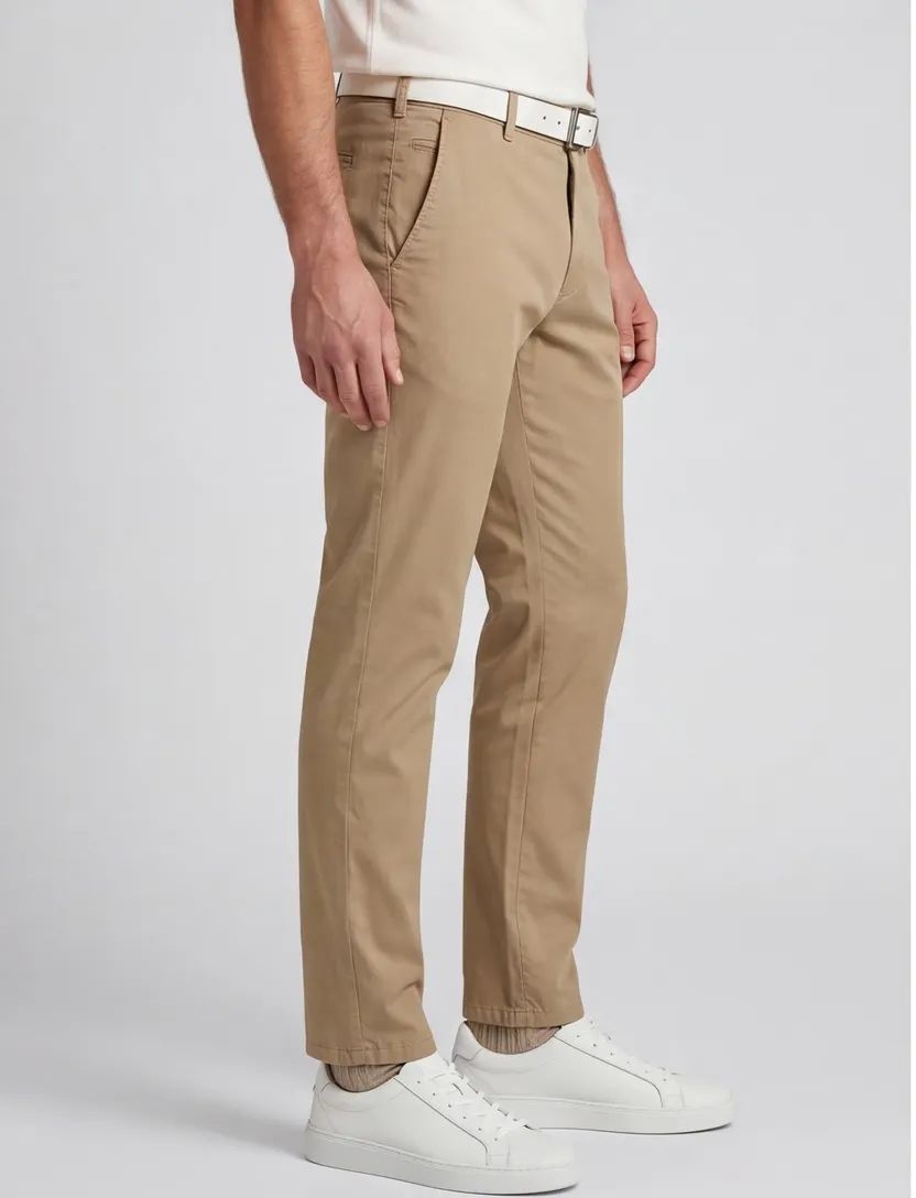 Khaki pantalon Meyer Bonn flatfront model normale fit katoen