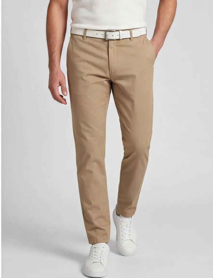 Khaki pantalon Meyer zonder omslag normale fit