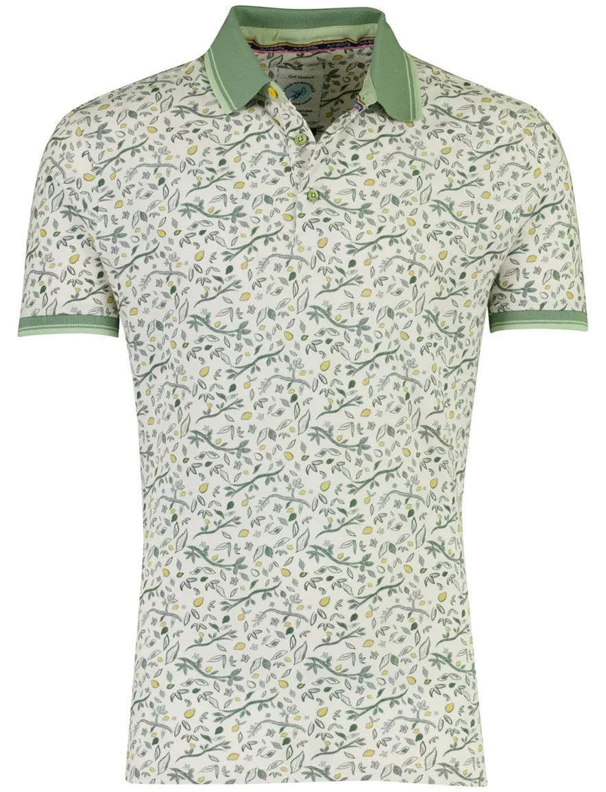 Korte mouw polo A Fish Named Fred groen citrus print